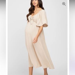 Beige Textured Dot Front Tie Ruffle Sleeve
Maternity Midi Dress